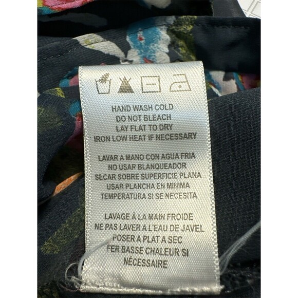 Kut from the Kloth  Women's Sheer Blouse Size LG Blue Floral Print Button Front - Picture 10 of 10